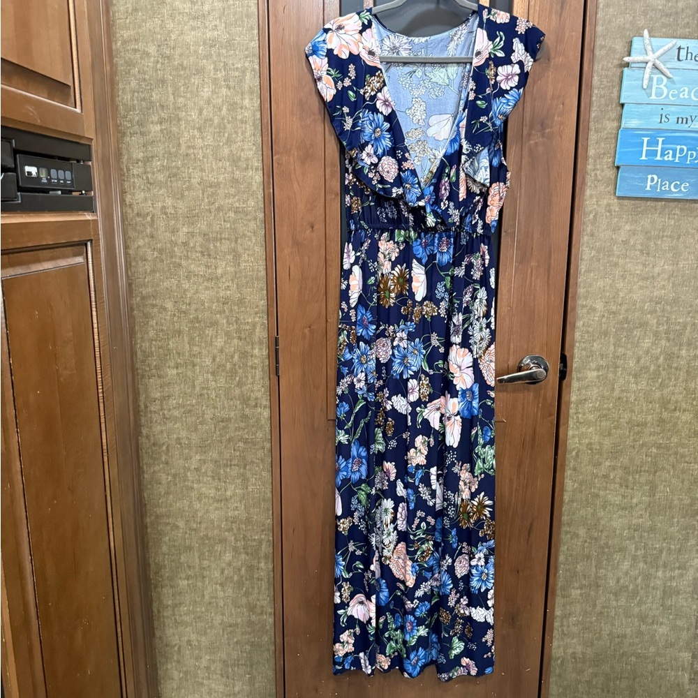 Floral Blue Maxi Dress NWOT
